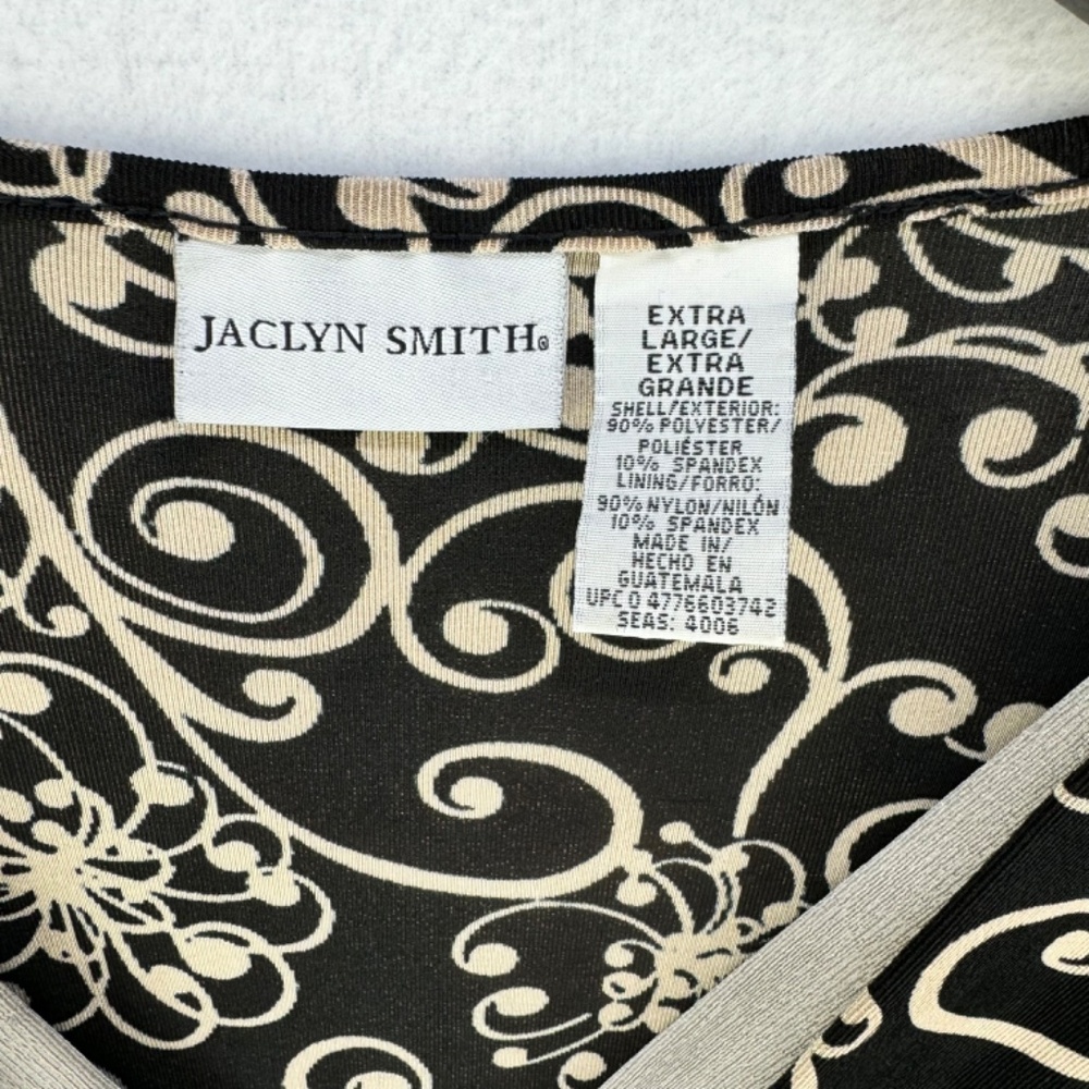 Jaclyn Smith Women Sz XL Butterfly Short Sleeve V-Neck Stretchy black and beige - Picture 5 of 6